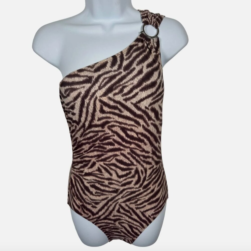 Michael Kors One Shoulder Zebra Print Swimsuit - Size 4